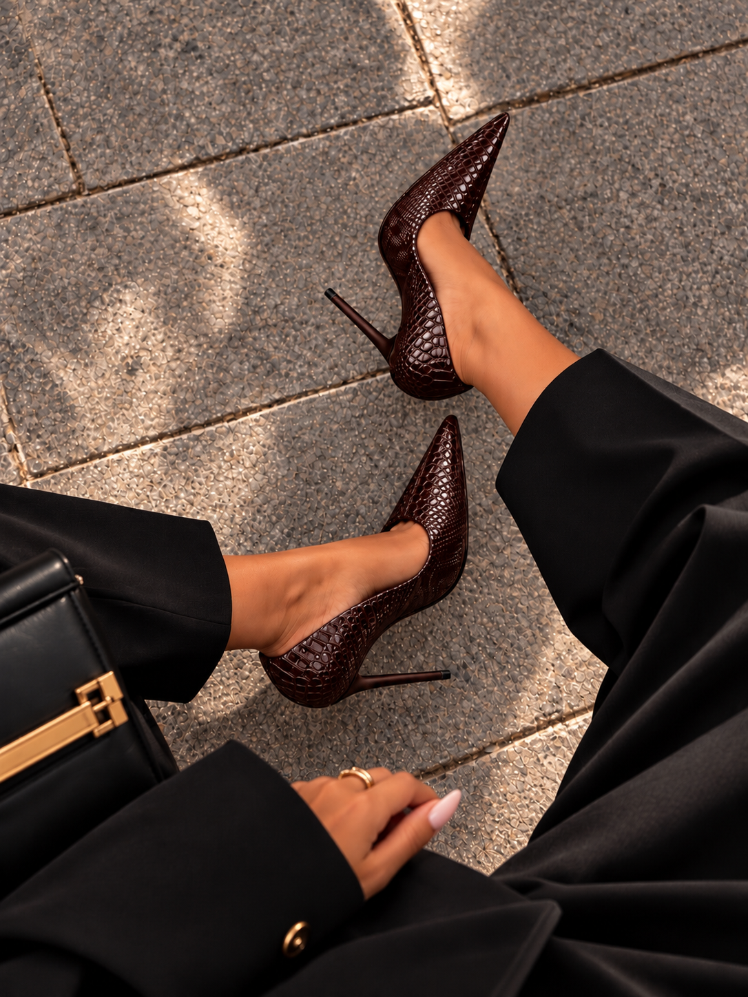 VAREN Kahve Kroko Desenli Stiletto